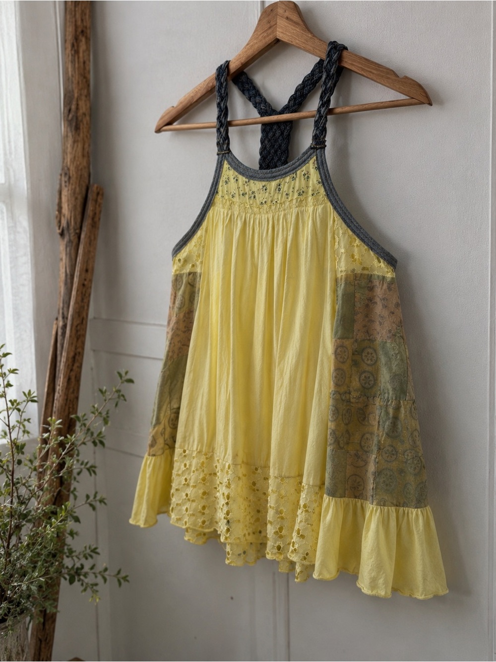 Vintage Y2K Free People Patchwork Eyelet Braided Tank Top XS